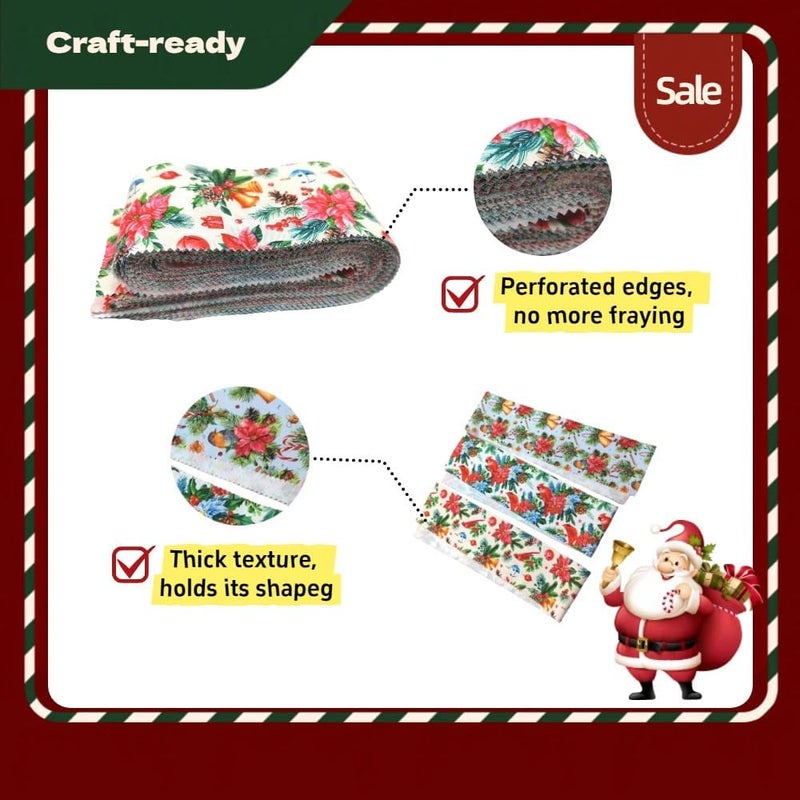 ADAIER 40 Pcs Precut Christmas Quilting Fabric Strips | 20 Designs, Pinking Edge Prevents Fraying | 2.5x19.7 Inch for DIY Craft & Sewing - Image 3